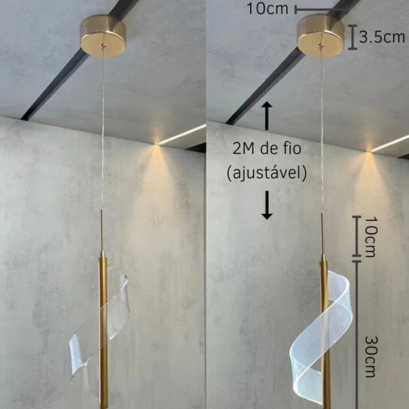 Pendente Cristal Espiral Caracol – Luz 3 em 1