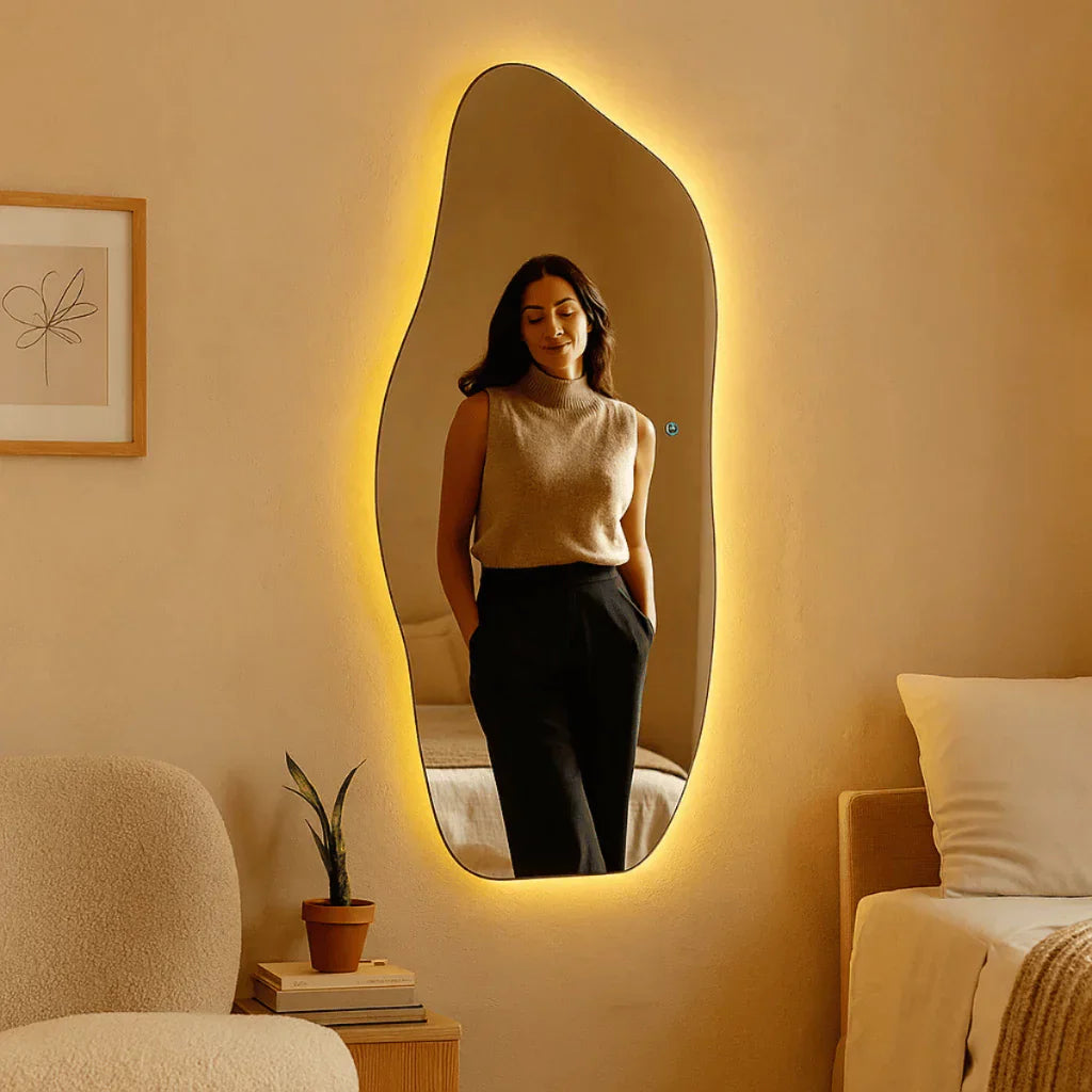 Espelho de Parede Lopazzi Grande em Algodão Orgânico com Iluminação LED Quente/Fresca - 115 x 60 cm – Ofertas Imperdíveis!