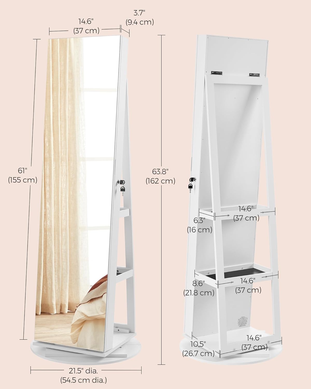 Espelho Elegante com Prateleira e Caixa para Joias — Grande Liquidação!