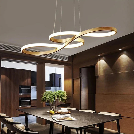 Lustre Pendente Dourado Infinito – LED 3 em 1