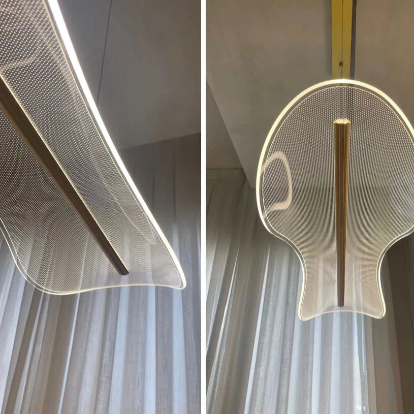 Lustre Pendente em Acrílico Dourado – Luz 3 em 1