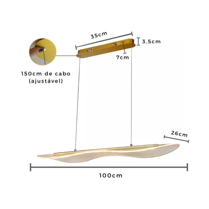 Lustre Pendente em Acrílico Dourado – Luz 3 em 1