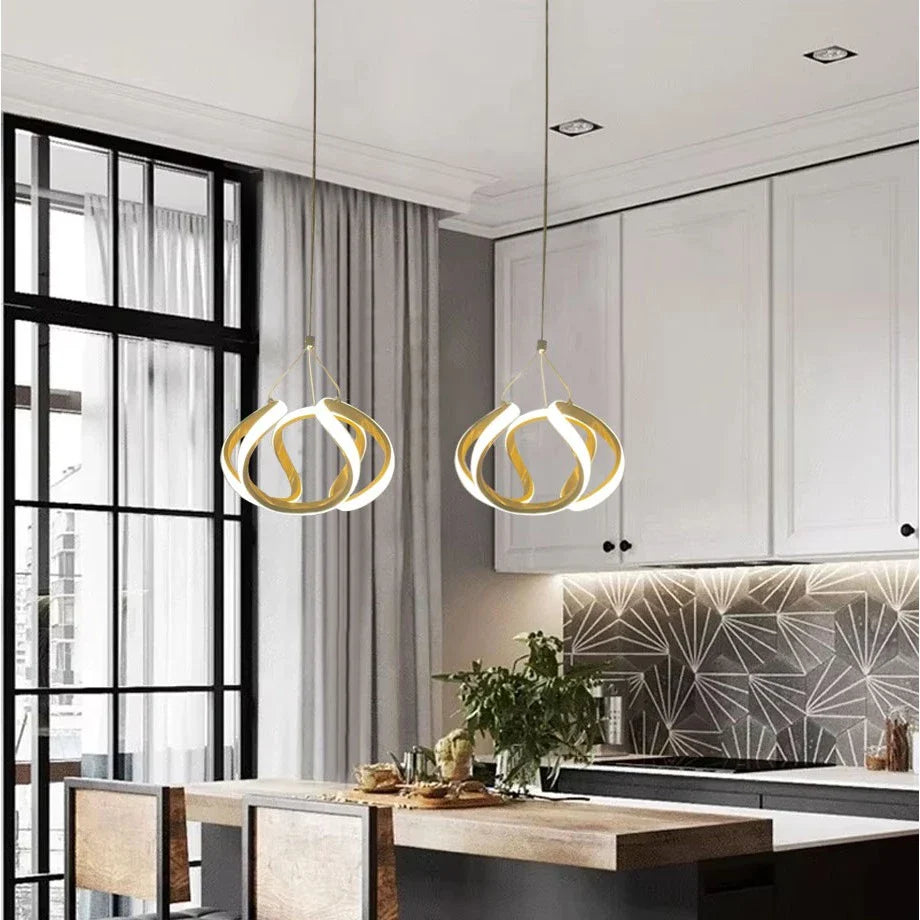 Pendente Minimalista Curvas Dourado – LED 3 em 1