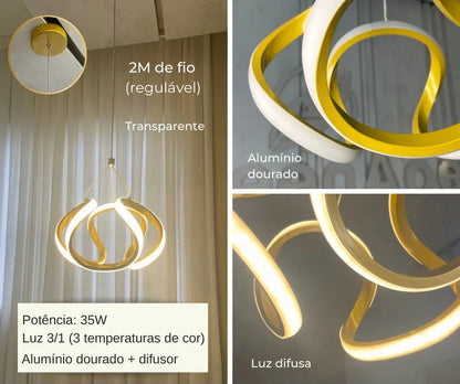 Pendente Minimalista Curvas Dourado – LED 3 em 1
