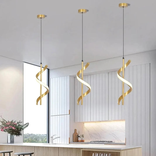 Pendente Minimalista Espiral Dourado – 3 Cores de Luz