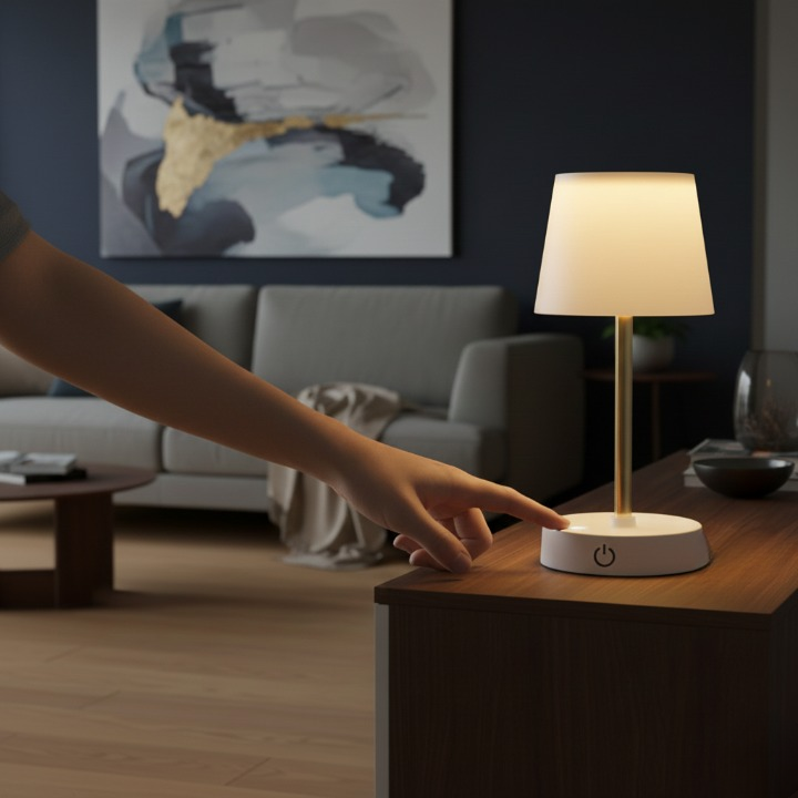 Abajur Retrátil em Aço – Touch Recarregável