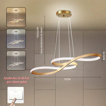 Lustre Pendente Dourado Infinito – LED 3 em 1